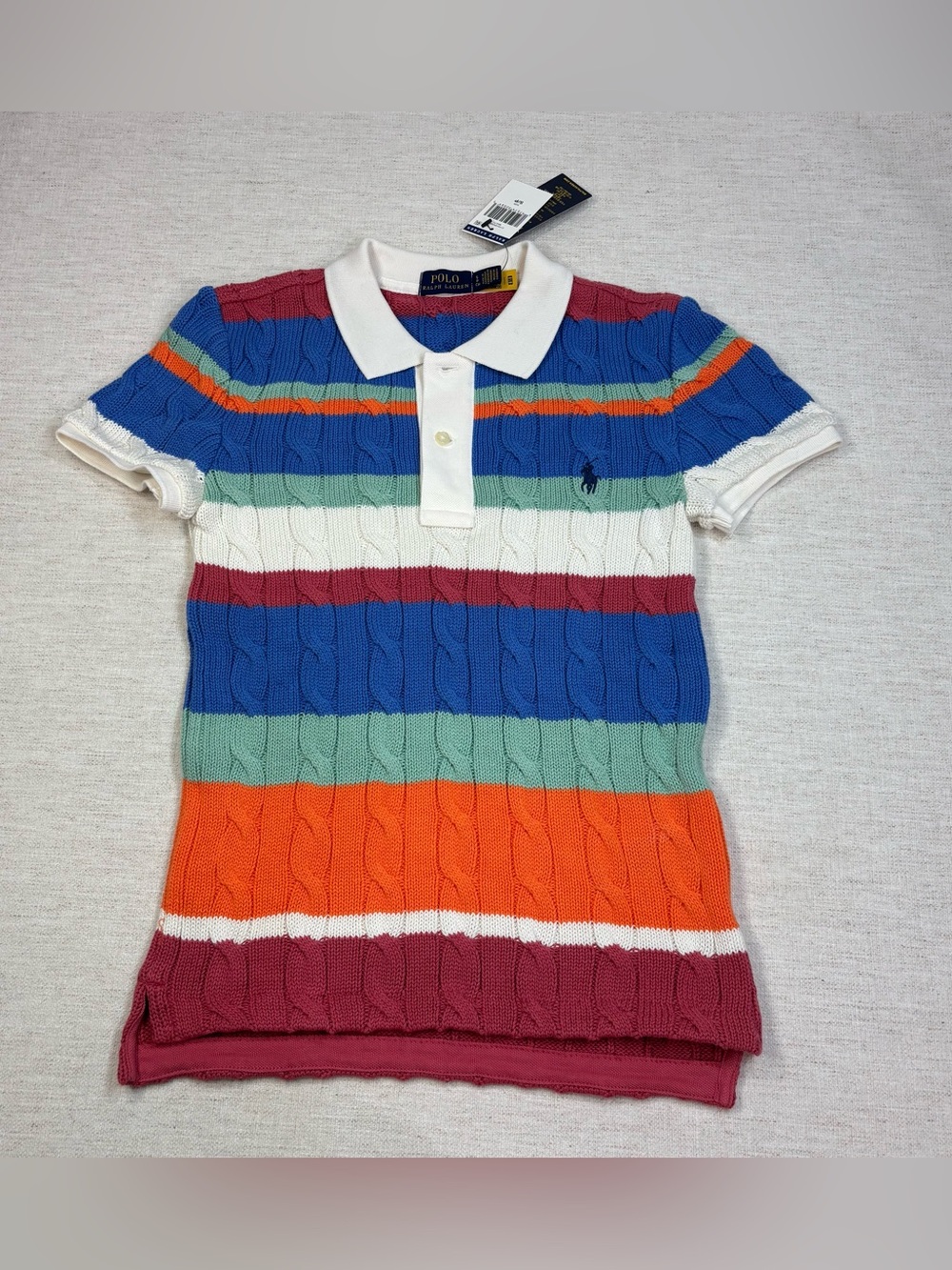 Polo Ralph Lauren New women S Multicolor Stripe Knit Polo sweater short sleeve